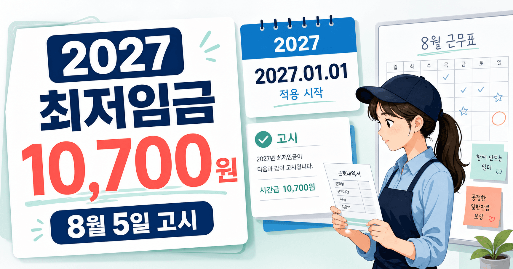 2027 최저임금 10,700원 8월 5일 고시 최신판 - 내 알바 시급은 언제부터 얼마나 오르나
