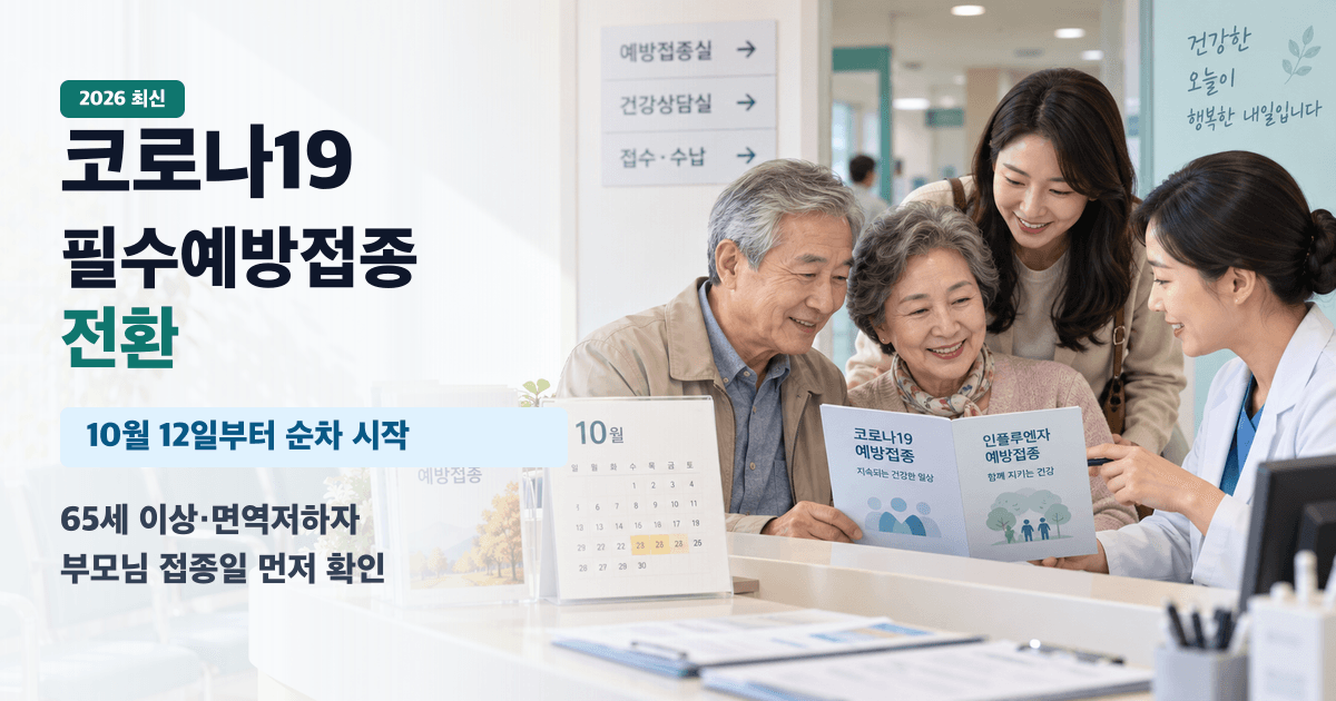 코로나19 필수예방접종 전환 2026년 10월 최신판 - 부모님 접종일은 독감과 다르게 봐야 합니다