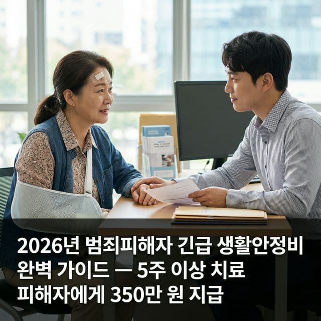 2026년 범죄피해자 긴급 생활안정비 완벽 가이드 — 5주 이상 치료 피해자에게 350만 원 지급
