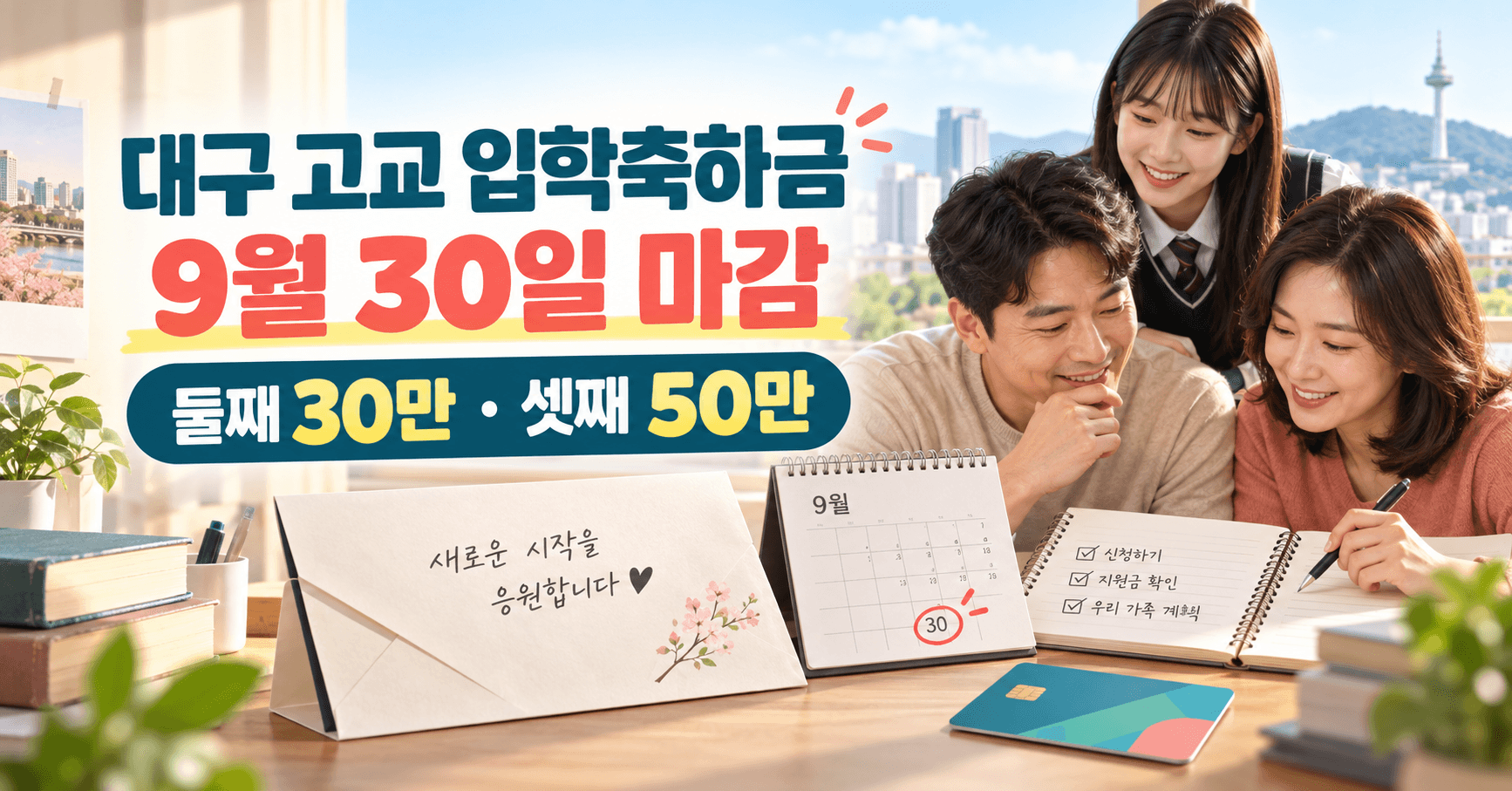 대구 고등학교 입학축하금 2026년 9월 추가신청 - 둘째 30만 원, 셋째부터 50만 원 9월 30일 마감