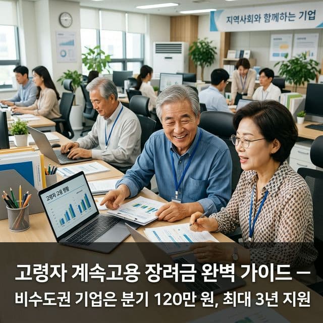 고령자 계속고용 장려금 완벽 가이드 — 비수도권 기업은 분기 120만 원, 최대 3년 지원