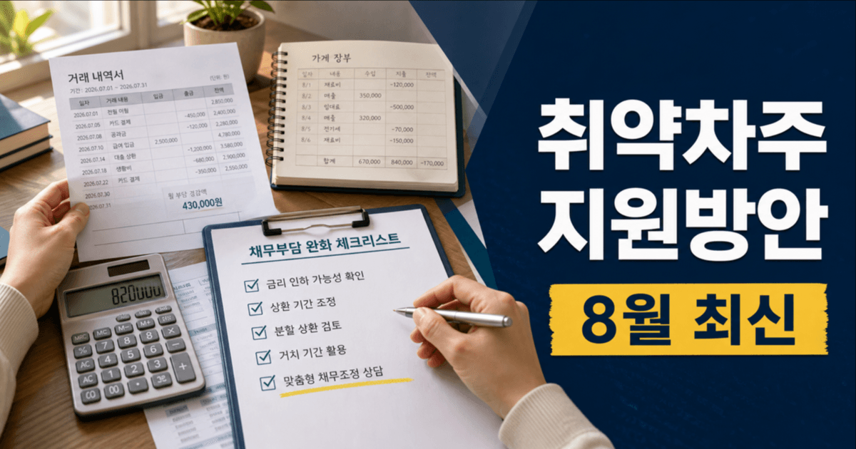 2026 취약차주 지원방안 8월 최신판 - 7% 대출 4.5% 대환, 햇살론 확대, 새출발기금까지 어디부터 눌러야 하나